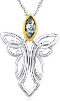 wholesale 925 Sterling Silver Tree of Life Pendant with Green Moss Agate Gemstone Necklace for Women Gifts for Her Valentines Day Jewelry Present Ideas-E-Celtic-Moss Agate