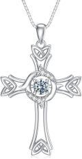 wholesale 925 Sterling Silver with White Cubic Zirconia Accent Celtic Knot Cross Pendant Necklace for Women-0-0