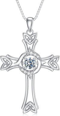 wholesale 925 Sterling Silver with White Cubic Zirconia Accent Celtic Knot Cross Pendant Necklace for Women-3-Hollow Celtic Cross Necklace