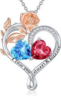 wholesale Sterling Silver Rose Quartz Heart Birthstone Necklace for Women Valentine s Day Gift-03-07-Mar-Jul Birthstones