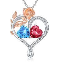 wholesale 925 Sterling Silver Rose Quartz Heart Birthstone Necklace for Women Valentine s Day Gift-03-07-Mar-Jul Birthstones