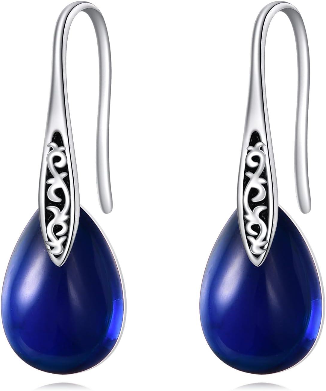 Sterling Silver Birthstone Vintage Teardrop Dangle Earrings for Women-0-1