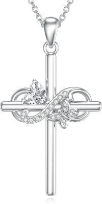 wholesale 925 Sterling Silver Birthstone Infinity Butterfly Cross Necklace for Women Gift for Mom Daughter Wife-04-April