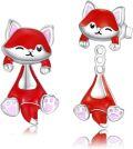 wholesale 925 Sterling Silver Red and White Cartoon Fox Stud Earrings for Women Girls Kids Cute Animal Gift Idea-0-0