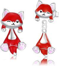 wholesale 925 Sterling Silver Red and White Cartoon Fox Stud Earrings for Women Girls Kids Cute Animal Gift Idea-A-Fox