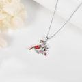wholesale 925 Sterling Silver Red Cardinal Birds On Branch Pendant Necklace With Cubic Zirconia-0-2