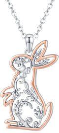 wholesale 925 Sterling Silver Rose Gold Plated Floral Bunny Pendant Necklace for Women-0-0