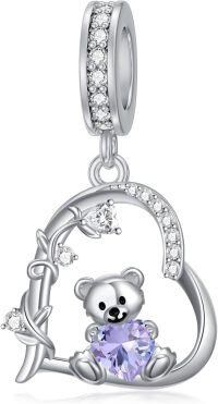 wholesale 925 Sterling Silver 12 Month Birthstone Teddy Bear Charms Bracelet Jewelry Gifts-June