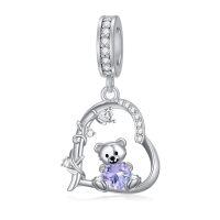 wholesale 925 Sterling Silver 12 Month Birthstone Teddy Bear Charms Bracelet Jewelry Gifts-June