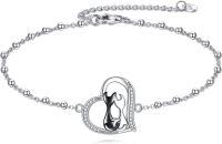 wholesale 925 Sterling Silver Heart-Shaped Cat Charm Bracelet with CZ Stones for Women-Cat
