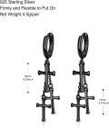wholesale 925 Sterling Silver and Black Gold Plated Cross Dangle Huggie Earrings for Men & Women-0-3