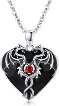 wholesale 925 Sterling Silver Red Ruby Heart Dragon Pendant Necklaces for Women and Girls-0-0
