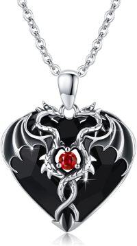 wholesale 925 Sterling Silver Red Ruby Heart Dragon Pendant Necklaces for Women and Girls-Red-2