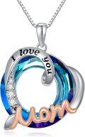 wholesale TOUPOP Mother's Day Gifts For Mom Her I Love You Mom Necklaces 925 Sterling Silver Heart Necklace With Circle Crystal Jewelry For Women Friends Mother Birthday -0-0