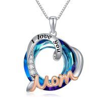 TOUPOP Sterling Silver Crystal Heart I Love You Mom Necklace For Women-undefined
