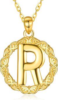 wholesale 14K Gold Sterling Silver 26 Letter Pendant Necklace 18 +2 Chain Gift-R