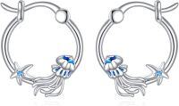 wholesale 925 Sterling Silver Blue Starfish and Jellyfish Hoop Earrings for Women-A-Jellyfish
