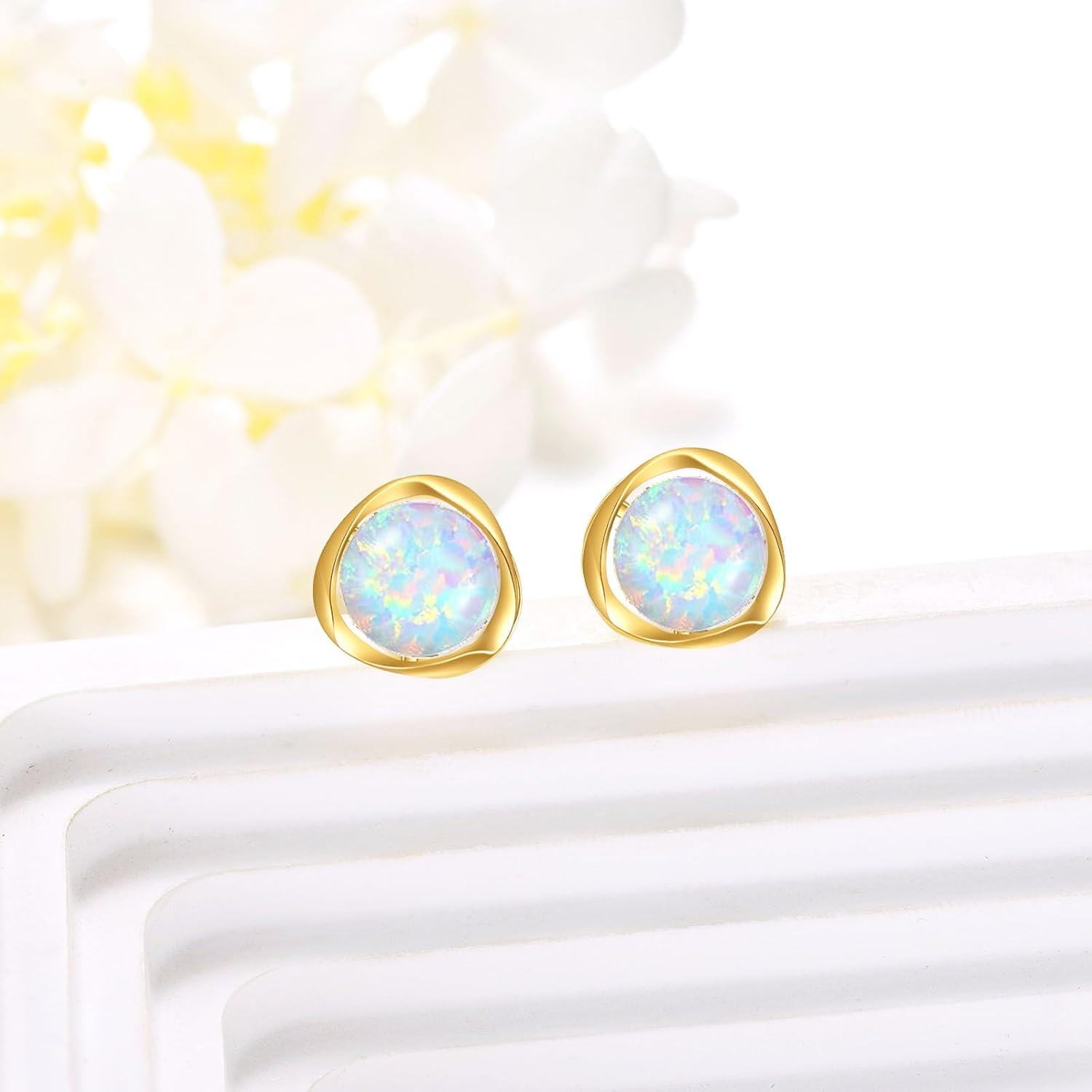 wholesale 14K Gold Opal Round Stud Earrings for Women - 8mm Pearls and Stones  Set-0-4