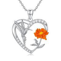 wholesale 925 Sterling Silver Moissanite Hummingbird Heart Necklace for Women - Fluttering Bird & Flower Design, Hypoallergenic Gift-Hummingbird