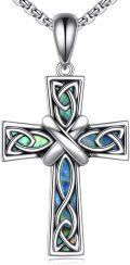 wholesale 925 Sterling Silver Abalone Shell Inlay Celtic Knot Cross Pendant Necklace -0-0