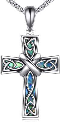 wholesale 925 Sterling Silver Abalone Shell Inlay Celtic Knot Cross Pendant Necklace -Cross A