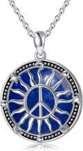 wholesale 925 Sterling Silver Abalone Shell Round Peace Sign Pendant Necklace for Women-0-6