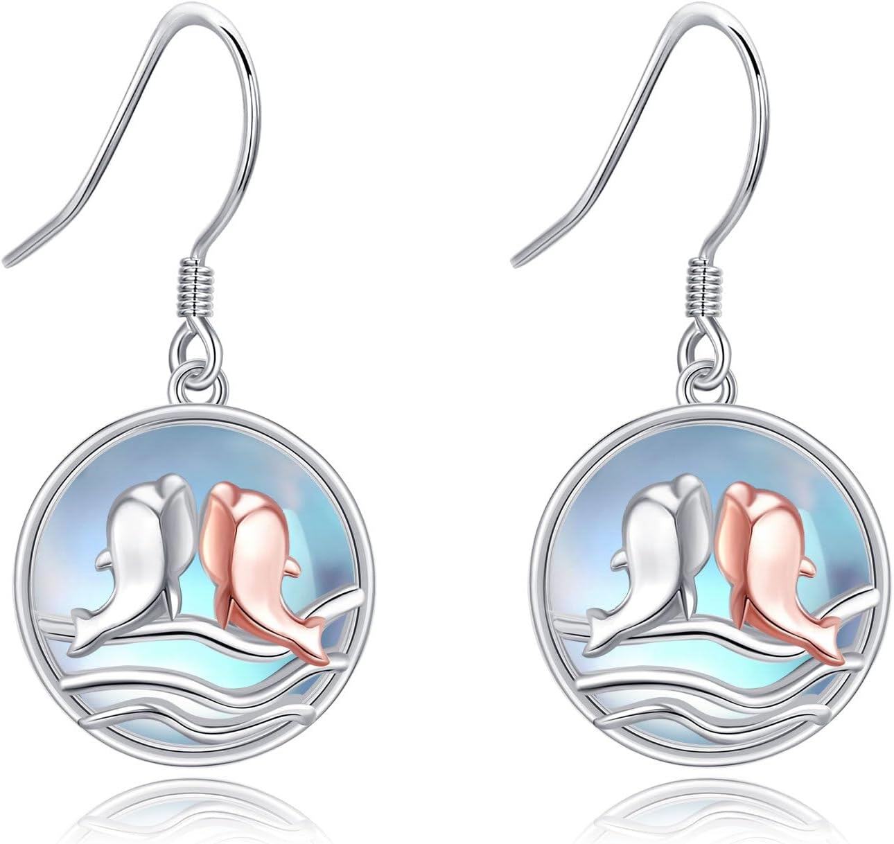 Sterling Silver Dolphin Teardrop Filigree Dangle Earrings for Women-0-0
