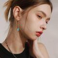 wholesale 14k Gold Turquoise Teardrop Long Chain Threader Drop Earrings-0-1