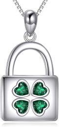 wholesale 925 Sterling Silver Lock Pendant with Four-Leaf Clover Design for Women's Necklaces - Saint Patrickâs Day Gift Ideas-0-0