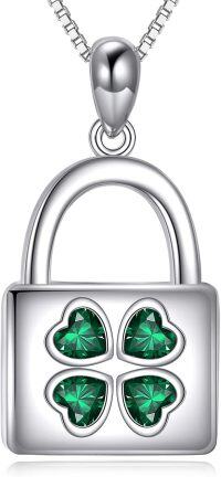 wholesale 925 Sterling Silver Lock Pendant with Four-Leaf Clover Design for Women's Necklaces - Saint Patrickâs Day Gift Ideas-G Clover