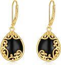 wholesale 925 Sterling Silver Black Onyx Teardrop Filigree Leverback Earrings - Bohemian  for Women-0-0