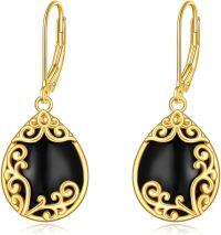 wholesale 925 Sterling Silver Black Onyx Teardrop Filigree Leverback Earrings - Bohemian  for Women-Black Onyx H