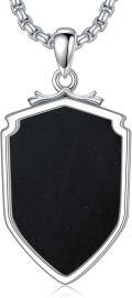 wholesale  & 925 Sterling Silver Shield Pendant with Black Obsidian Stone for Men - 24 Chain-0-0