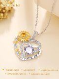 wholesale S925 Sterling Silver Gold Plated 1Ct Natural Alexandrite Sunflower Heart Pendant Necklace for Women, Love Gifts for Wife Girlfriend Mom Grandma Daughter-0-4