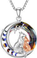 wholesale S925 Sterling Silver Blue Crystal Rose Gold Plated Fox Moon Necklace for Luck & Fortune-0-0