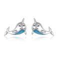 wholesale 925 Sterling Silver Blue Opal Whale Stud Earrings for Women Girls Gifts Jewelry Accessories 3D Cartoon Style Minimalist Design Hypoallergenic Safe Nickel Free-0-0