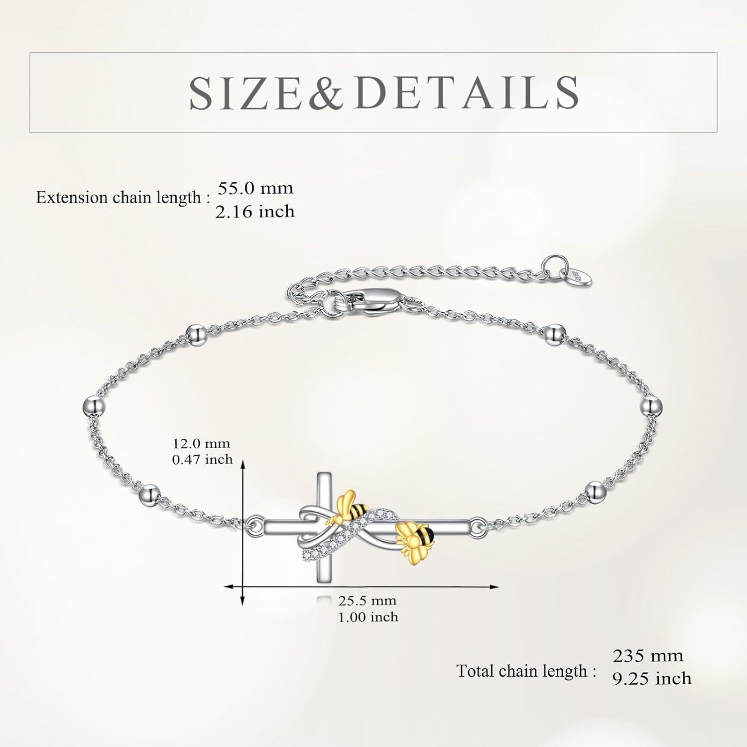wholesale 925 Sterling Silver Bee and Cross Charm Bracelet s for Women & Girls-0-4
