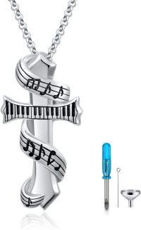 wholesale 925 Sterling Silver Music Note & Piano Keys Cremation Keepsake Pendant Necklace-Music Cross Urn-Music Cross Urn