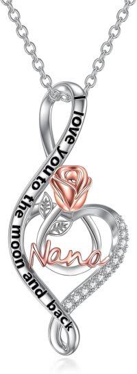 wholesale 925 Sterling Silver Nana Rose Flower Love Heart Necklace for Mom Grandma Wife Daughter Gifts-Nana-I Love You to The Moon and Back