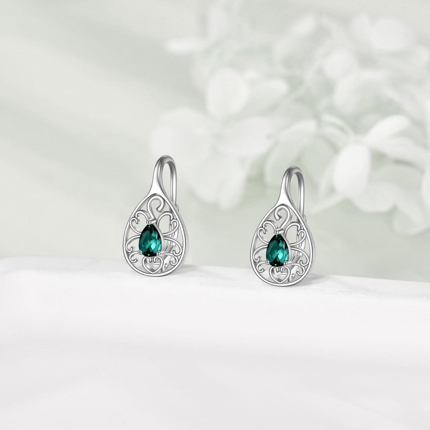 Sterling Silver Moonstone Lapis Onyx Agate Emerald Filigree Huggie Hoop Earrings-0-3