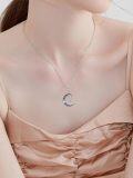 wholesale 925 Sterling Silver Crescent Moon with Cat on Swing Charm Necklace-0-1