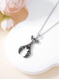 wholesale 925 Sterling Silver Black Enamel Gothic Bat Pendant Necklace with Red Crystal Gemstone for Women Girls Gifts (Bat)-0-4