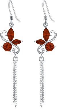 wholesale 925 Sterling Silver Birthstone Butterfly Dangle Earrings for Women-07 Jul - Ruby