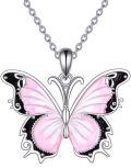 wholesale 925 Sterling Silver Pink Opal & Black Moss Agate Butterfly Pendant Necklace 45cm Chain-0-0