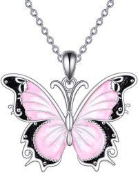 wholesale 925 Sterling Silver Pink Opal & Black Moss Agate Butterfly Pendant Necklace 45cm Chain-Pink Butterfly