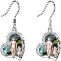 wholesale 925 Sterling Silver Heart-shaped Family Photo Frame Dangle Earrings for Dad and Daughter Gifts-05-Abalone Shell