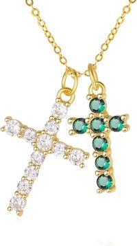 wholesale 14K Gold Sterling Silver Birthstone Double Cross Necklace for Women-04-05-Apr-May