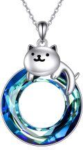 wholesale 925 Sterling Silver Blue Cat Pendant Necklace with Swarovski Crystals for Women-0-0