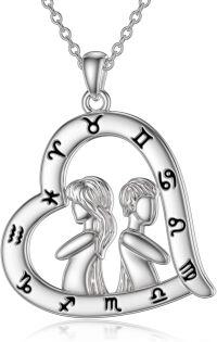 wholesale 925 Sterling Silver Zodiac Necklace with 12 Constellations Horoscope Heart Pendant for Women-01-Gemini Necklace(05.21-06.21)-01-Gemini Necklace(05.21-06.21)
