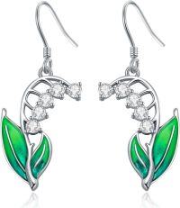 wholesale 925 Sterling Silver Green Enamel Leaf Drop Earrings Floral s for Women-Style 2